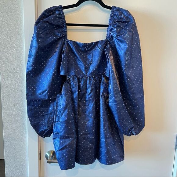 NWT WeWoreWhat Danielle Bernstein Puff Sleeve Dot Cut Out Rhinestone Mini Dress - Picture 6 of 7